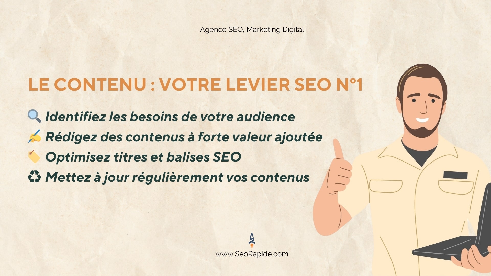 Le contenu de qualité est le levier le plus puissant du SEO : il attire les visiteurs, renforce la crédibilité et génère des résultats durables sur Google.