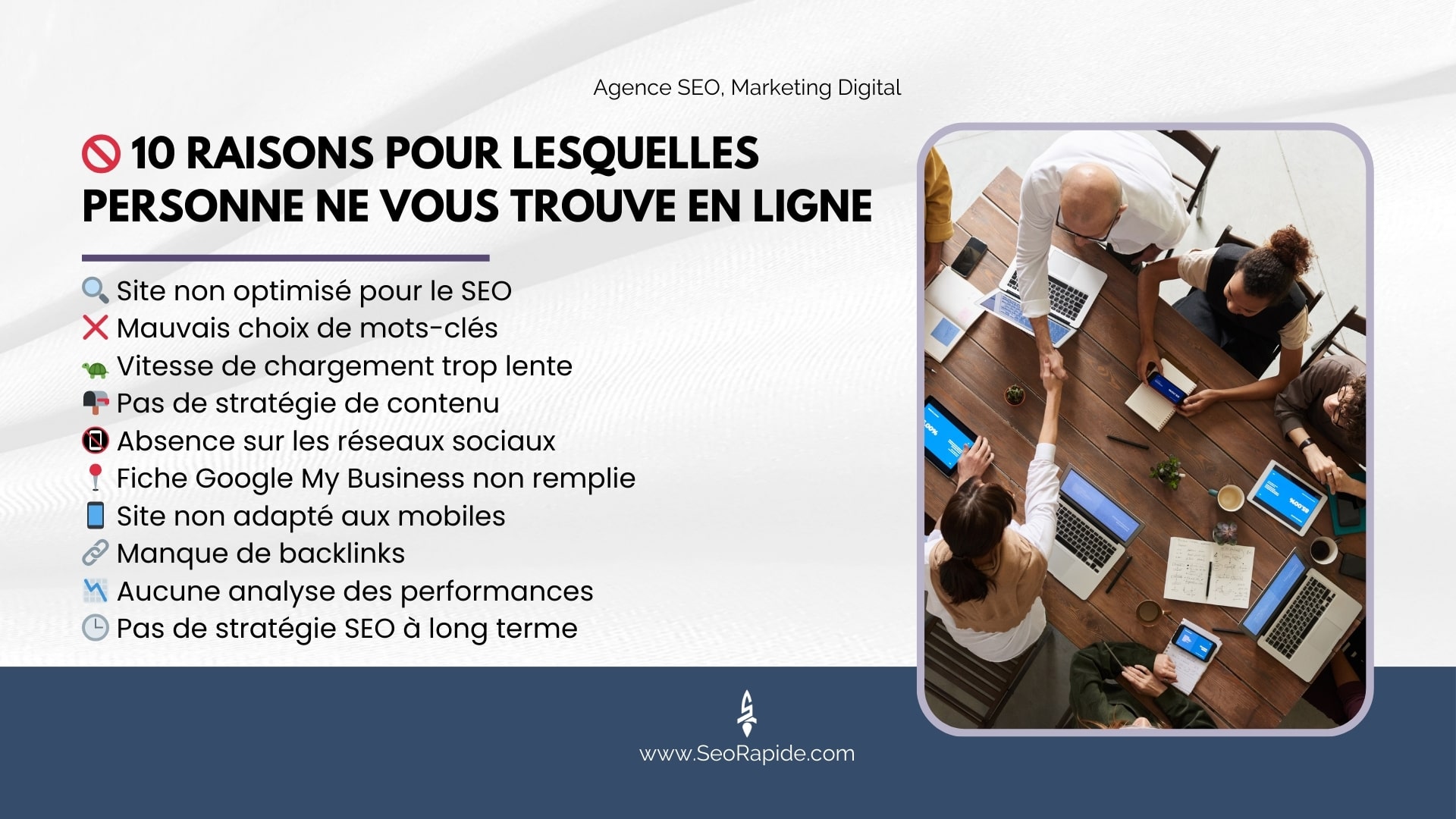 Pourquoi votre entreprise n’est pas visible en ligne : 10 erreurs fréquentes qui freinent votre présence sur Google et les réseaux.