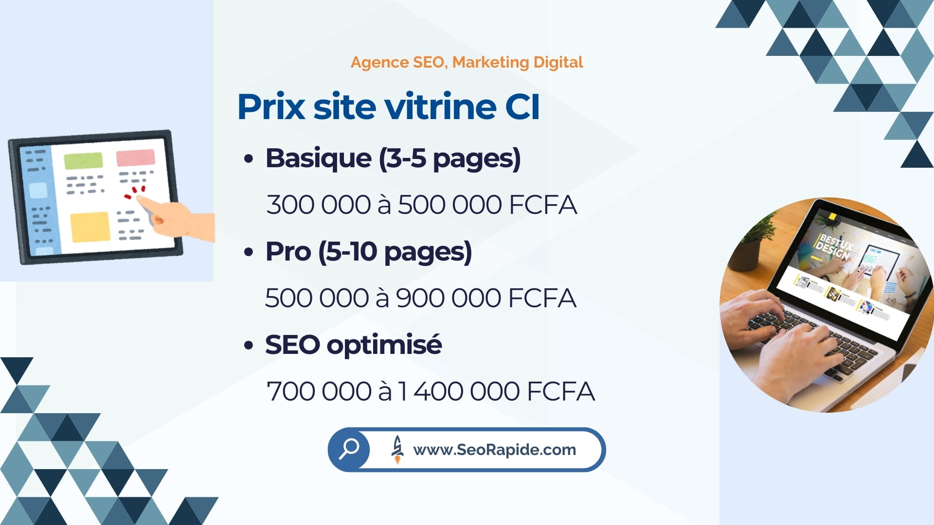 Tarifs site vitrine en Côte d’Ivoire selon le niveau de service